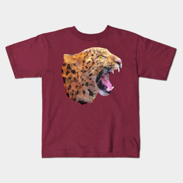 roaring leopard Kids T-Shirt by Ancello